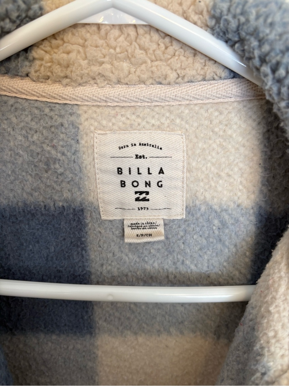 S Billabong Check Sherpa Jacket in Blue & Cream - Picture 2 of 2